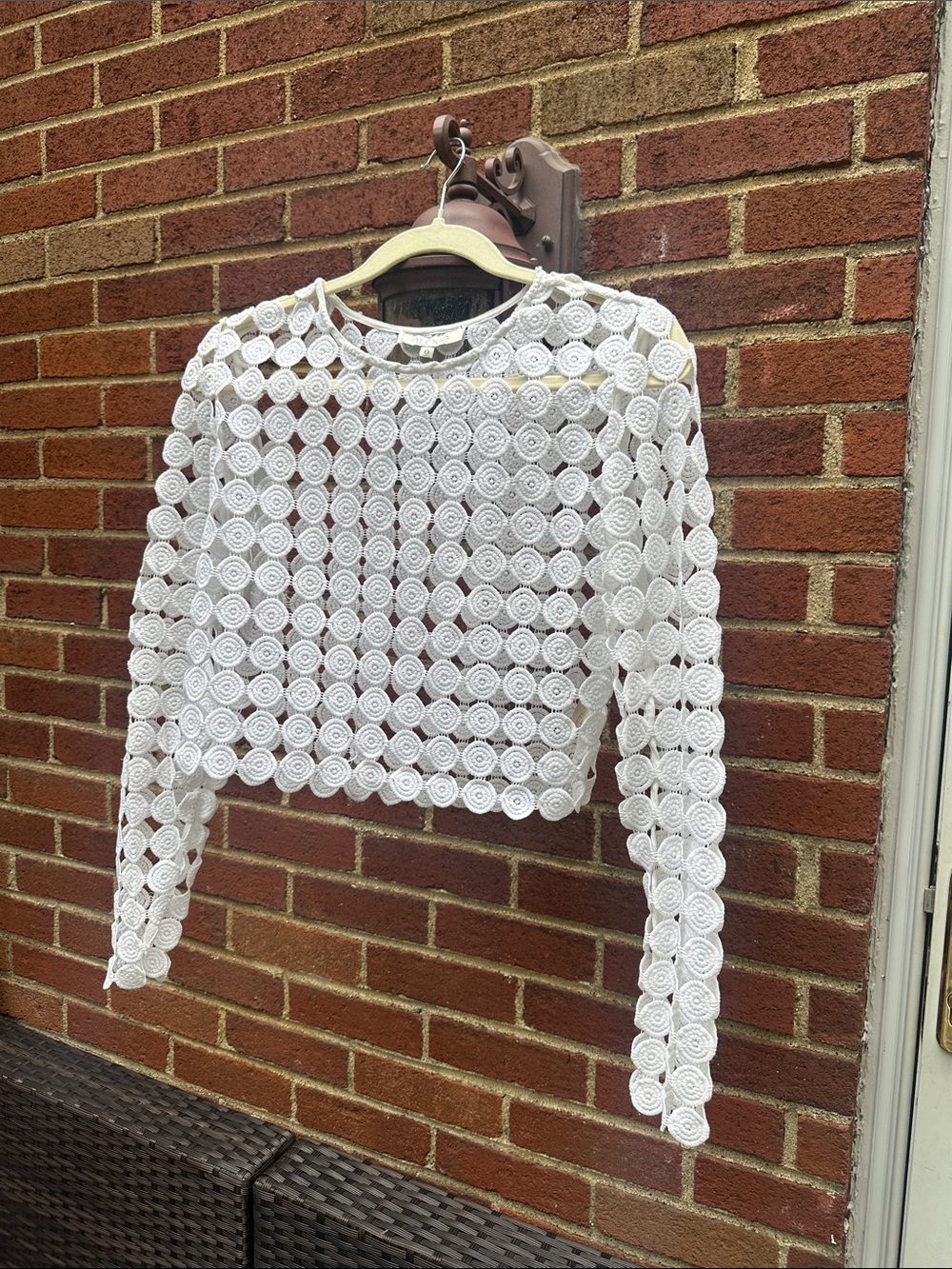 Alexis White Crochet Long-Sleeve Crop Top